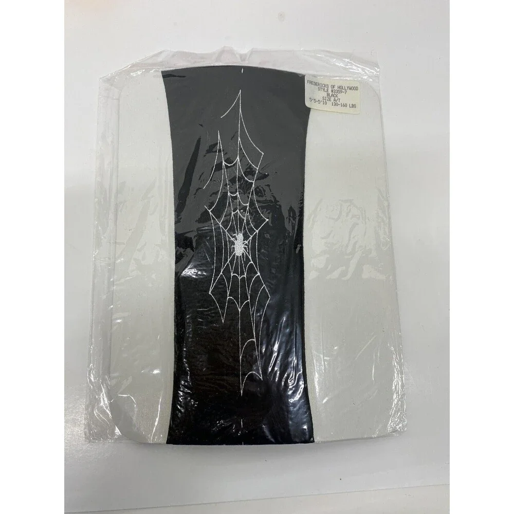 Fredricks of Hollywood Black Pantyhose w/ silver spider & web unopened Gothic